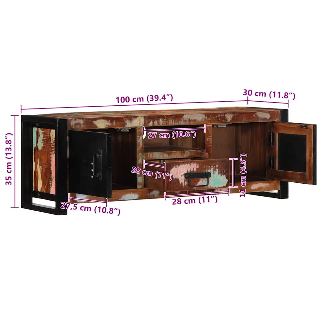 vidaXL Tv-meubel 100x30x35 cm massief ruw mangohout