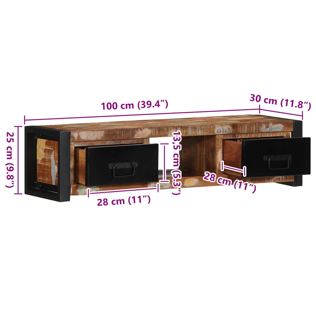vidaXL Tv-meubel 100x30x25 cm massief gerecycled hout
