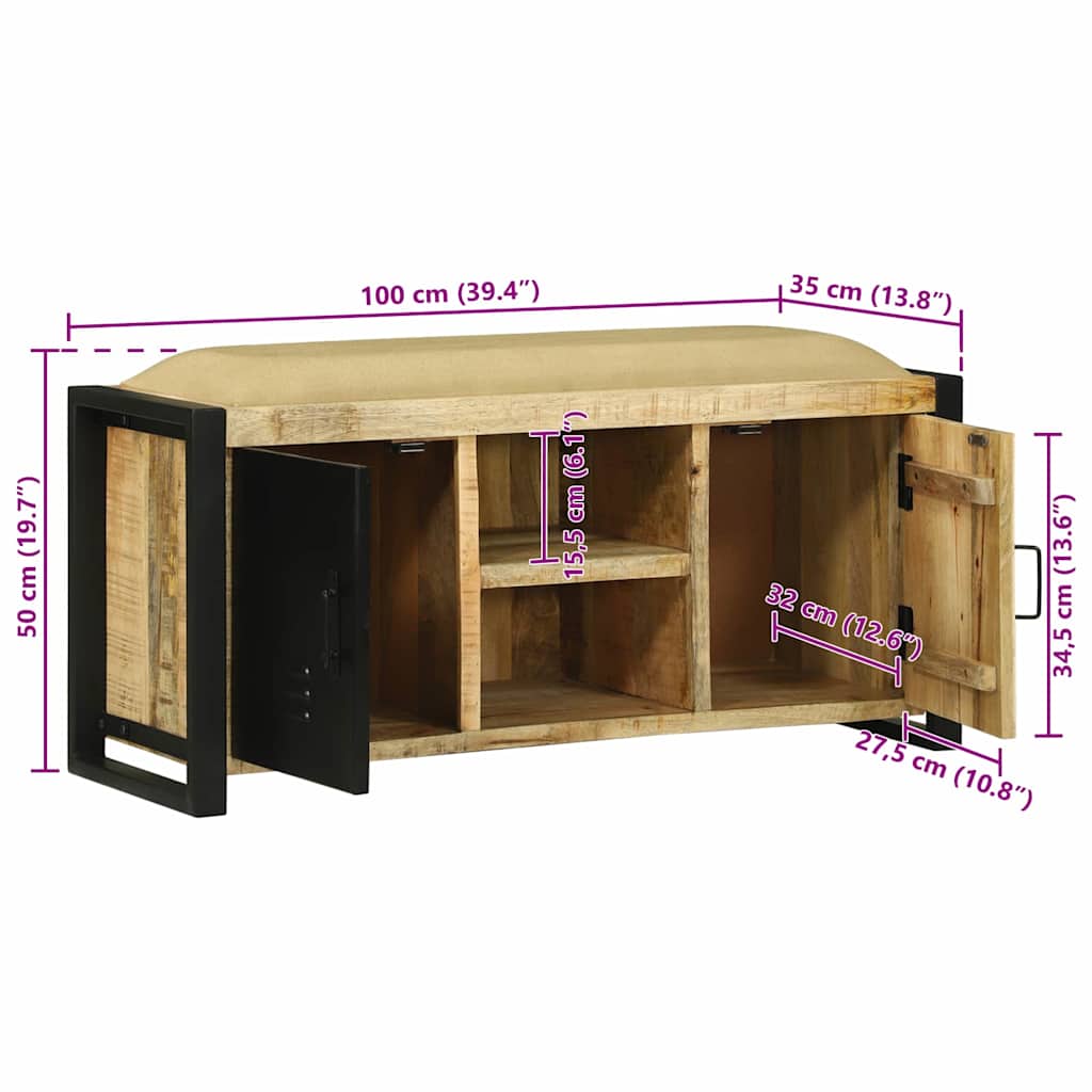 vidaXL Bank Kast Bruin 100 x 35 x 50 cm Massief mangohout