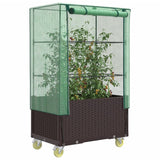 vidaXL Raised Planter with Cover and Wheels 80x50x182 cm Rattan Look