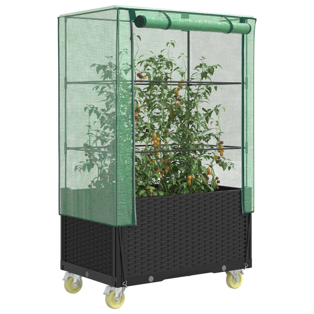 vidaXL Raised Planter with Cover and Wheels 80x50x182 cm Rattan Look