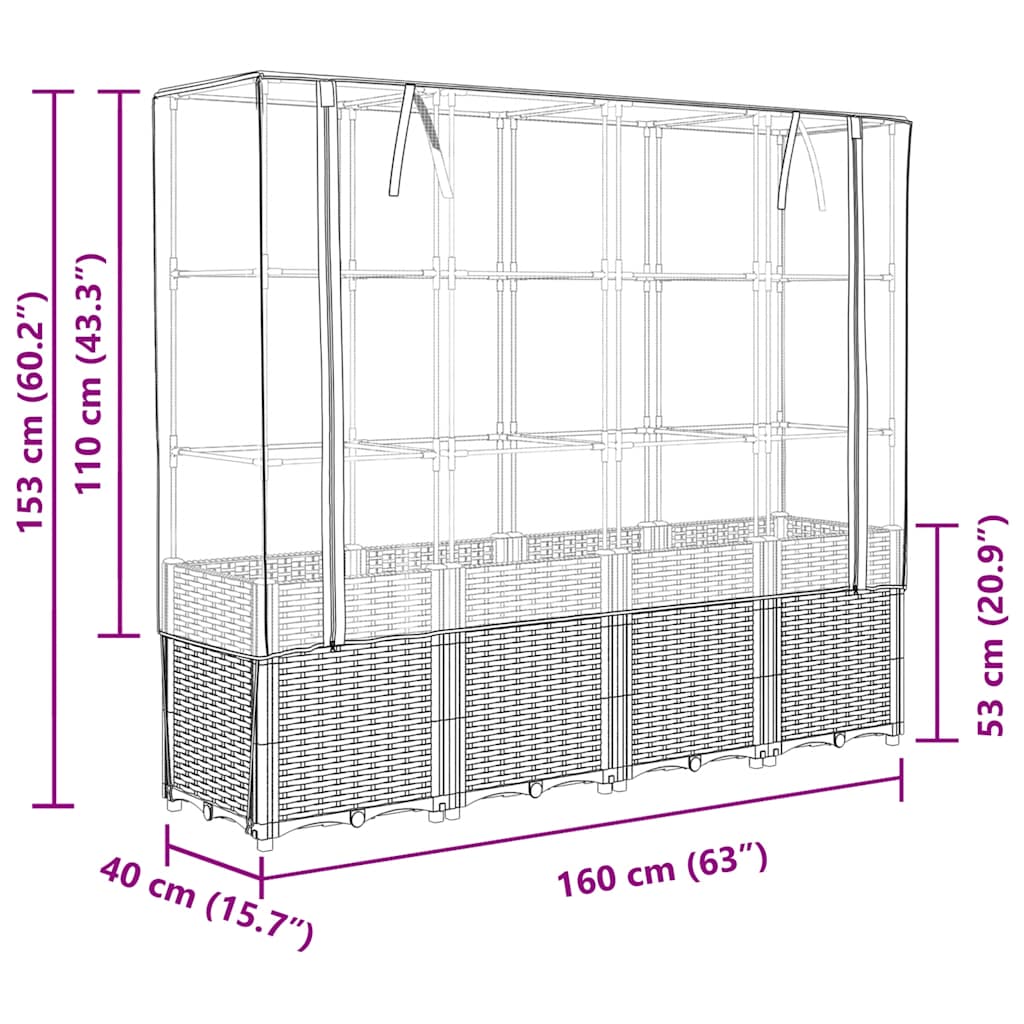 vidaXL Plantenbak verhoogd met kashoes 160x40x153 cm rattanlook
