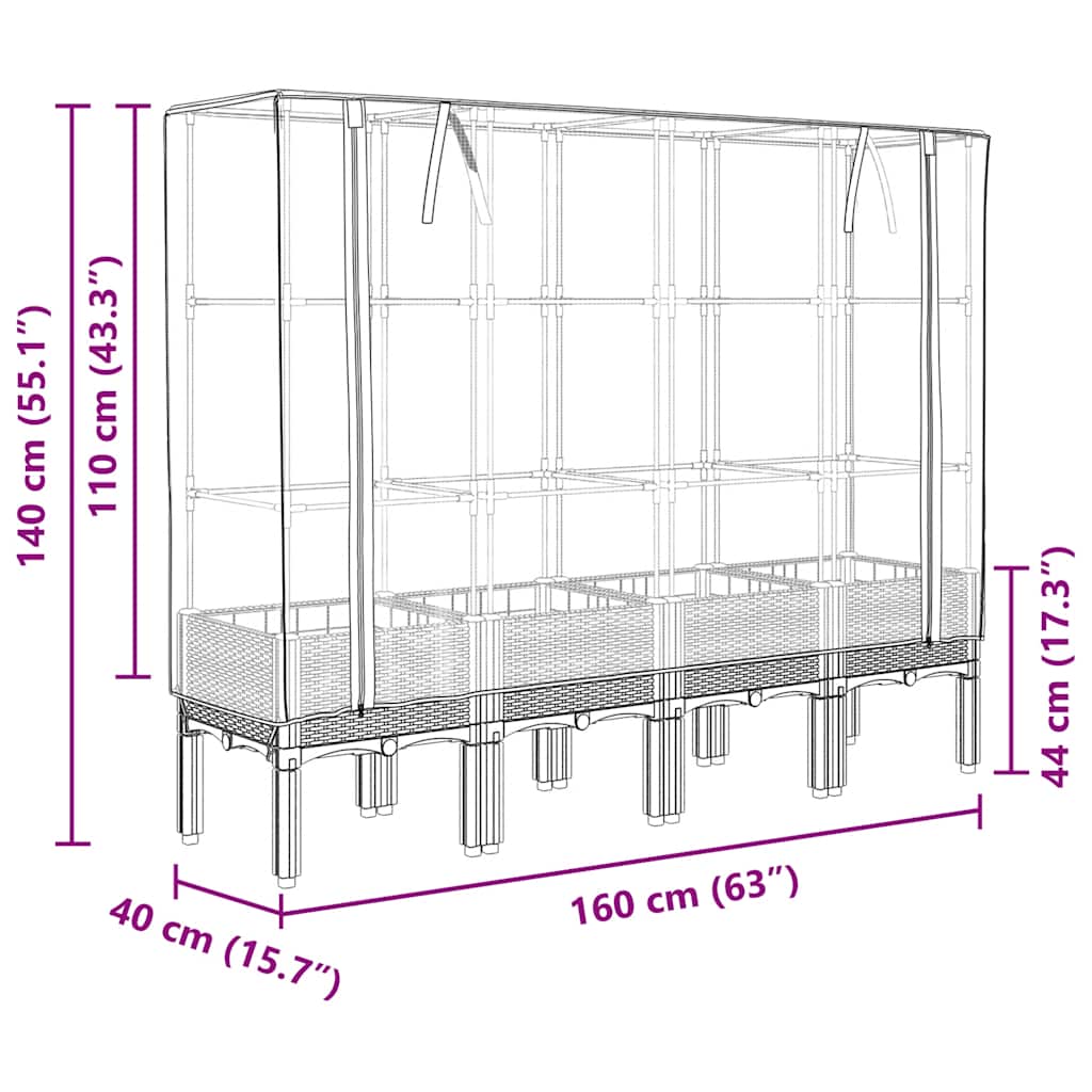 vidaXL Plantenbak verhoogd met kashoes 40x40x140 cm rattanlook