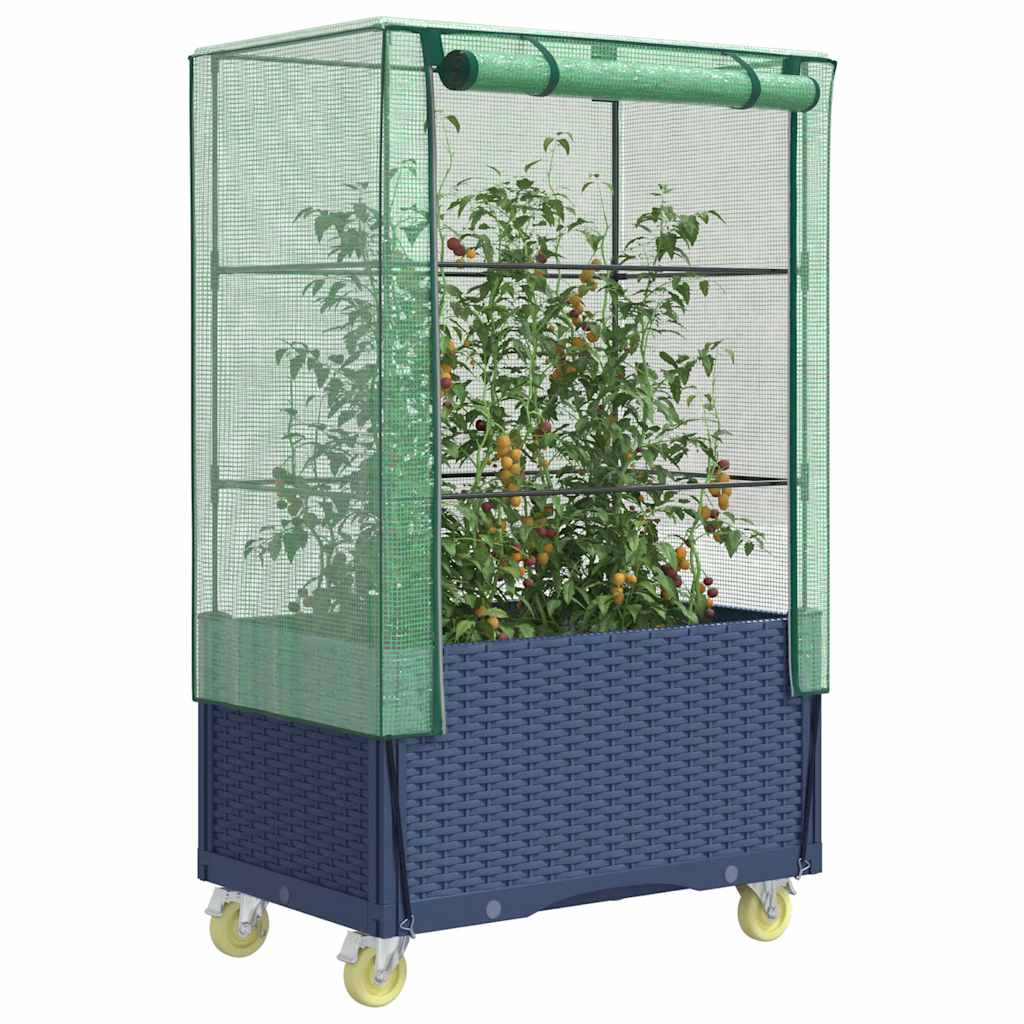 vidaXL Raised Planter with Cover and Wheels 80x50x182 cm Rattan Look