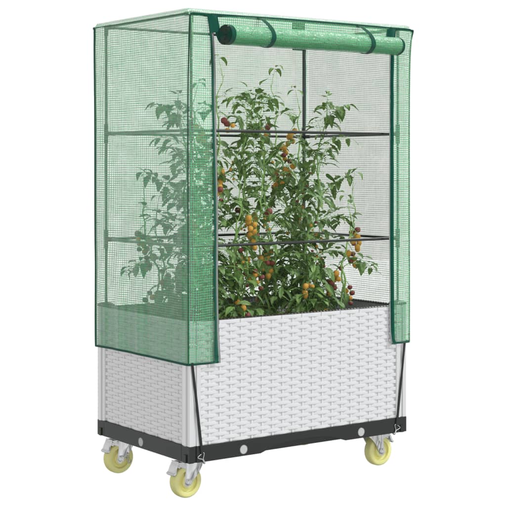 vidaXL Raised Planter with Cover and Wheels 80x50x182 cm Rattan Look