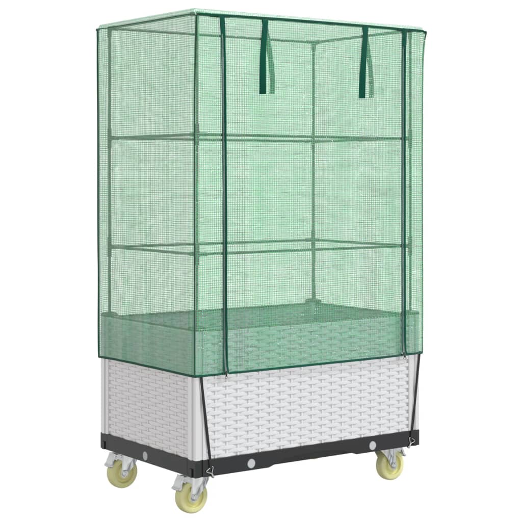 vidaXL Raised Planter with Cover and Wheels 80x50x182 cm Rattan Look