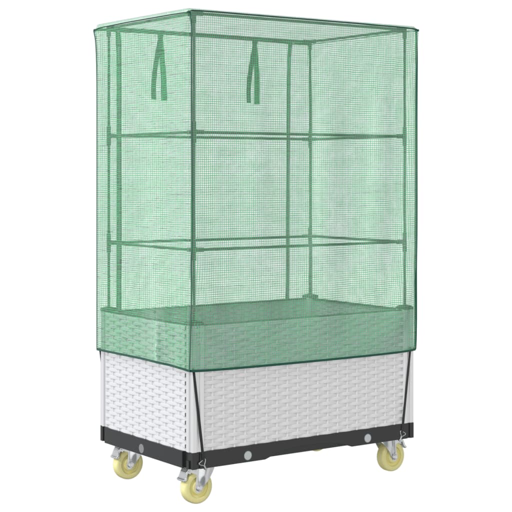 vidaXL Raised Planter with Cover and Wheels 80x50x182 cm Rattan Look