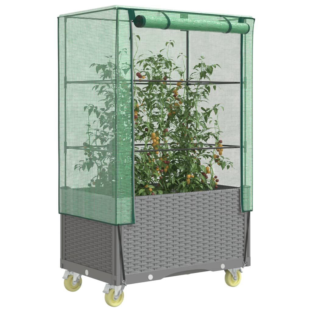 vidaXL Raised Planter with Cover and Wheels 80x50x182 cm Rattan Look