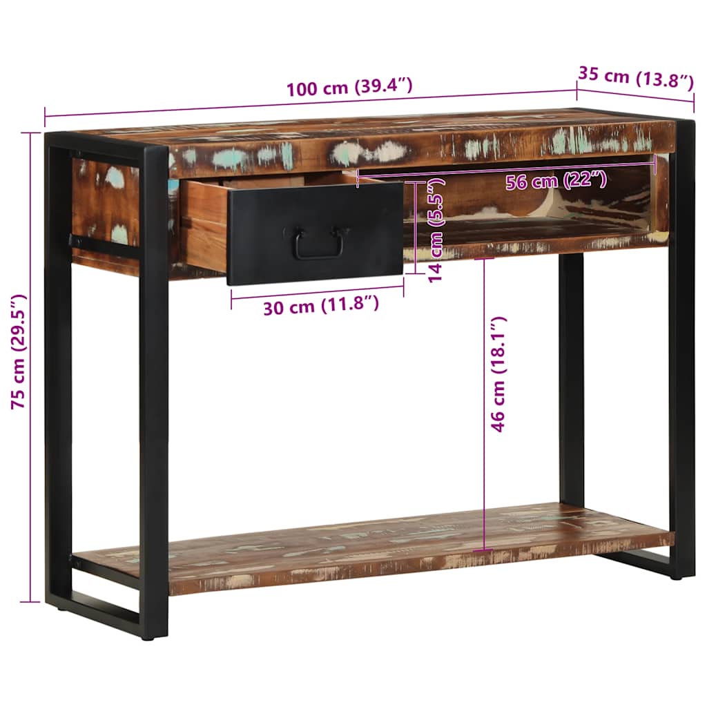 vidaXL Console table 100x35x75 cm solid rough mango wood