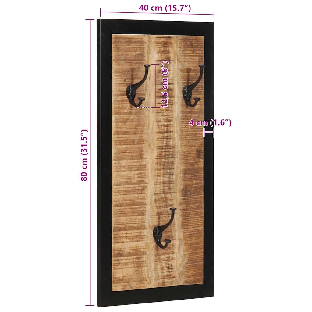 vidaXL Coat Rack 40x2x80 cm Solid Rough Mango Wood