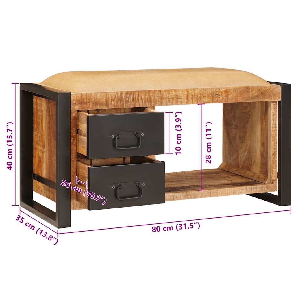vidaXL Storage Bench with Drawer Brown 80 x 35 x 40 cm Solid Mango Wood