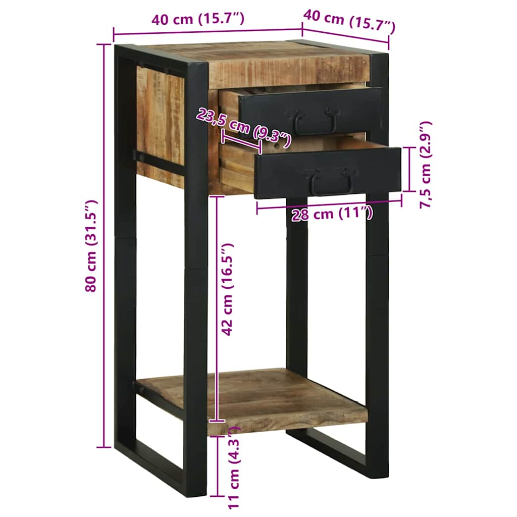 vidaXL Bijzettafel met lade Bruin 40 x 40 x 80 cm Massief Mango Hout