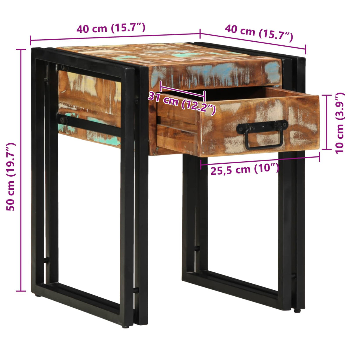 vidaXL Side Table Brown and Black 40x40x50 cm Solid Mango Wood