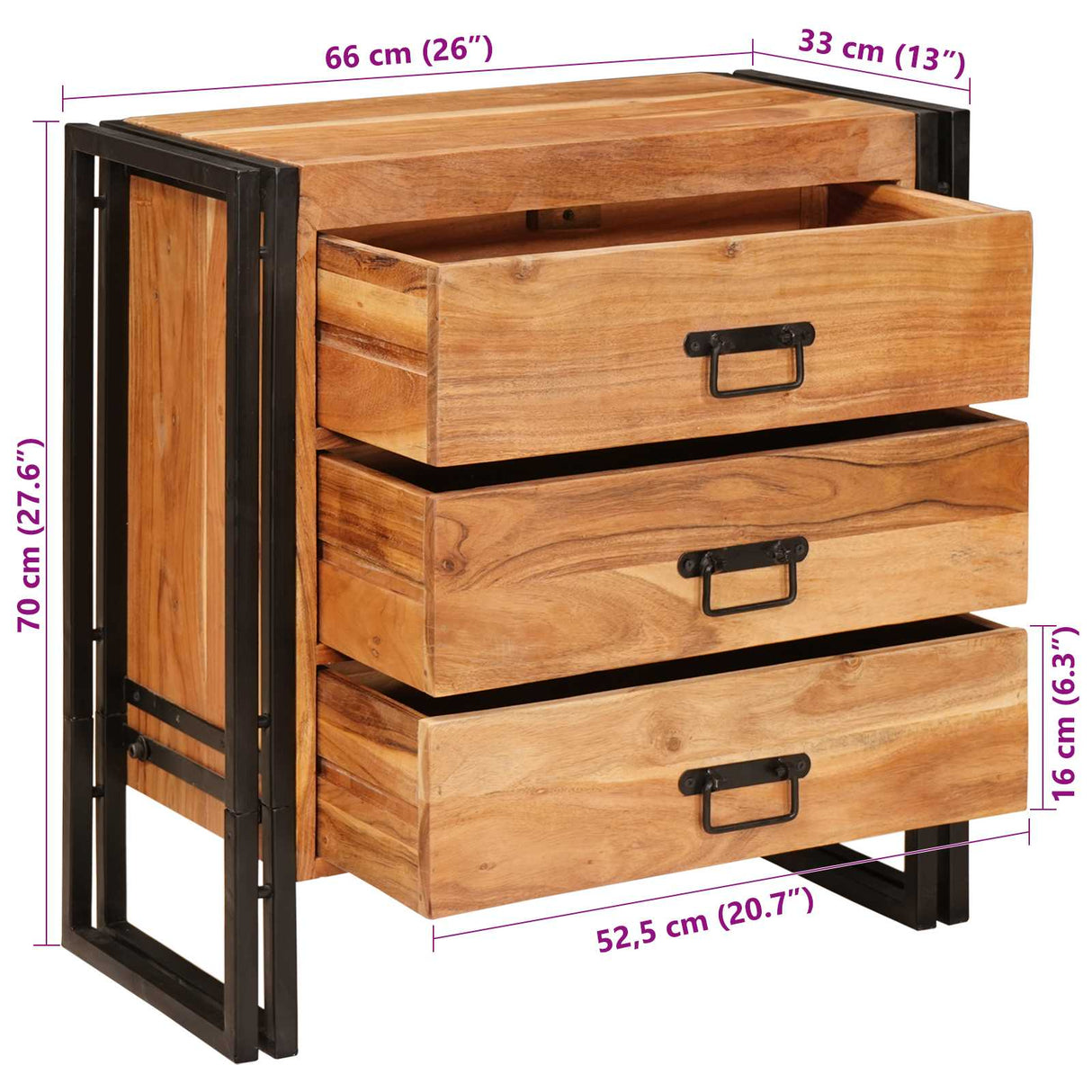 vidaXL Dressoir met lade Bruin 66 x 33 x 70 cm Massief Mango Hout