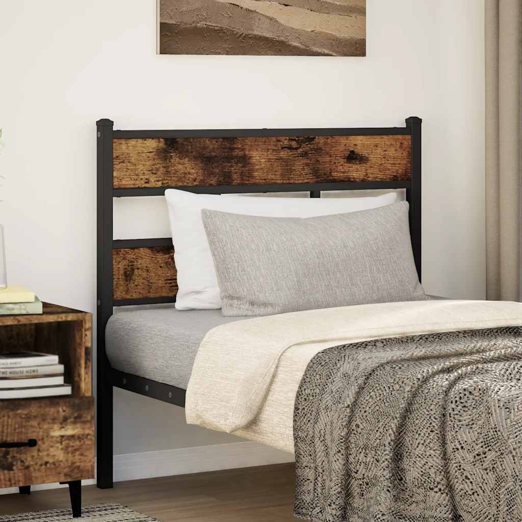 vidaXL Vervangend hoofdbord 75 cm ijzer en bewerkt hout gerookt eikenkleurig