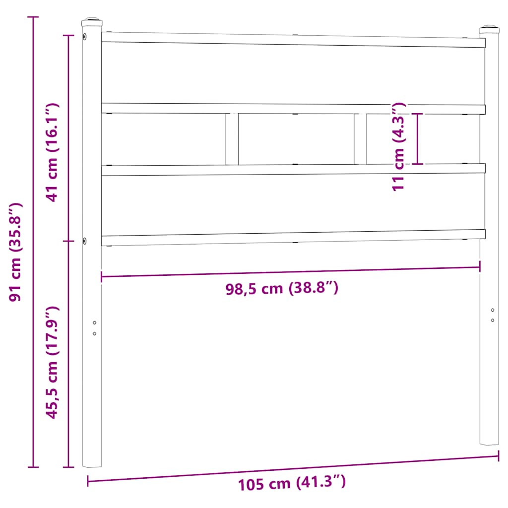 vidaXL Vervangend hoofdbord 75 cm ijzer en bewerkt hout gerookt eikenkleurig