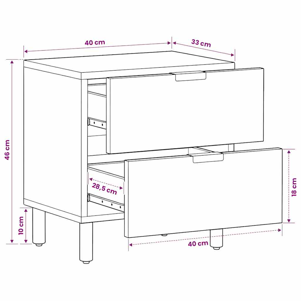 vidaXL Bedside Cabinet 40x33x46 cm Solid Mango Wood Black