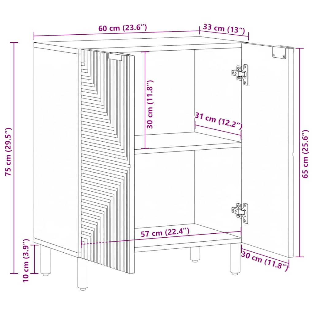 vidaXL Dressoir 60x33x75 cm massief mangohout bruin