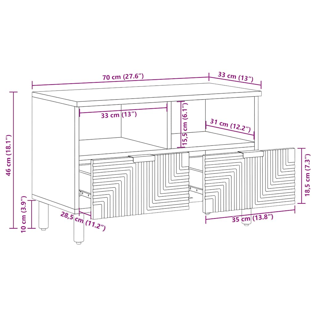 vidaXL TV Cabinet 70x33x46 cm Solid Mango Wood Brown