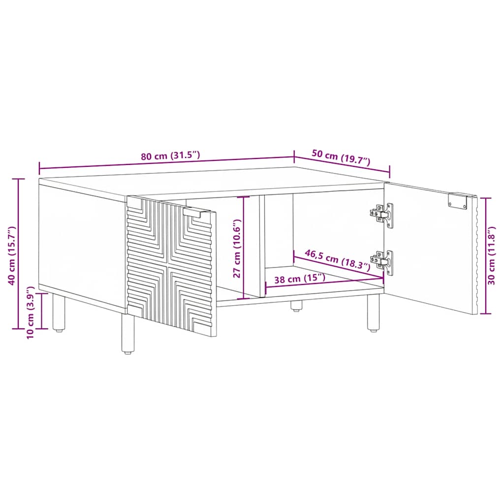 vidaXL Salontafel 80x50x40 cm massief mangohout bruin