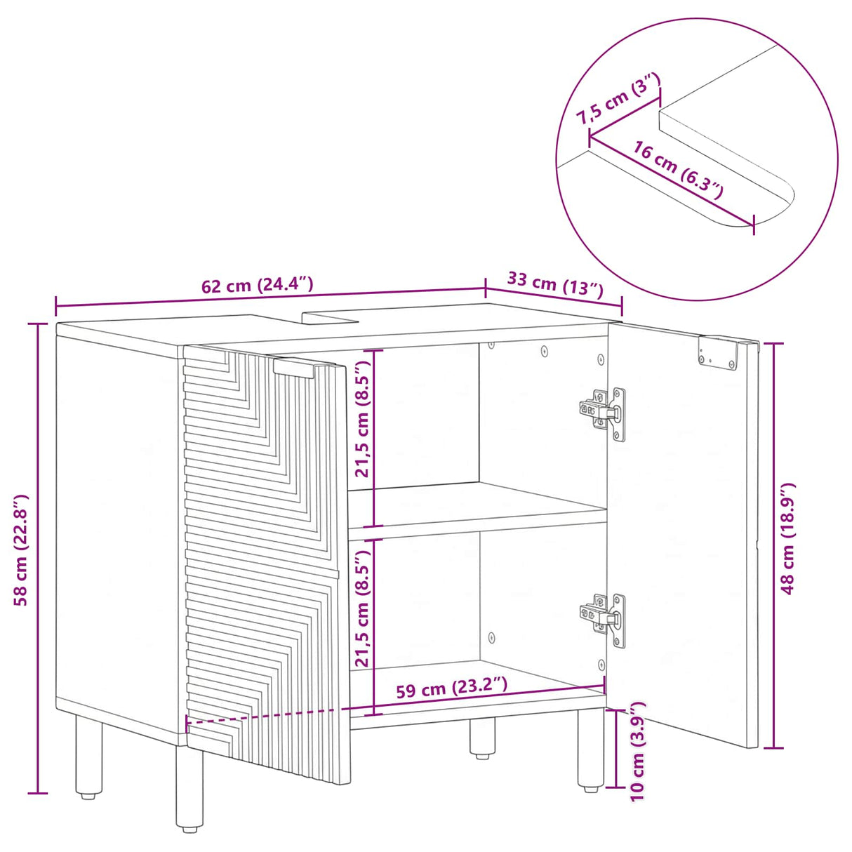 vidaXL Wastafel kabinet voor de badkamer Bruin 62 x 33 x 58 cm