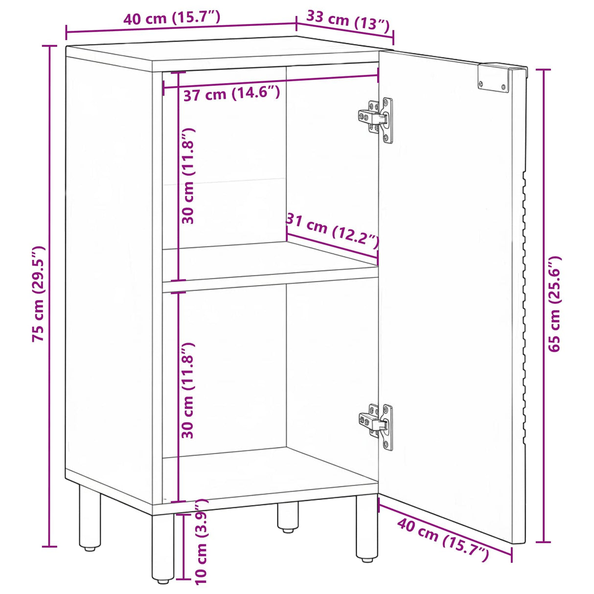 vidaXL Dressoir met plank Bruin 40 x 33,5 x 75 cm Massief Mango Hout