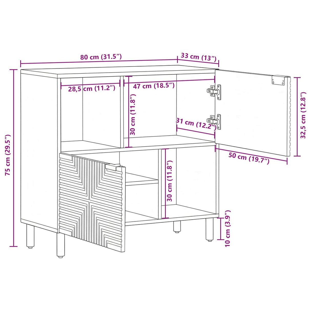 vidaXL Dressoir 80x33x75 cm massief mangohout bruin