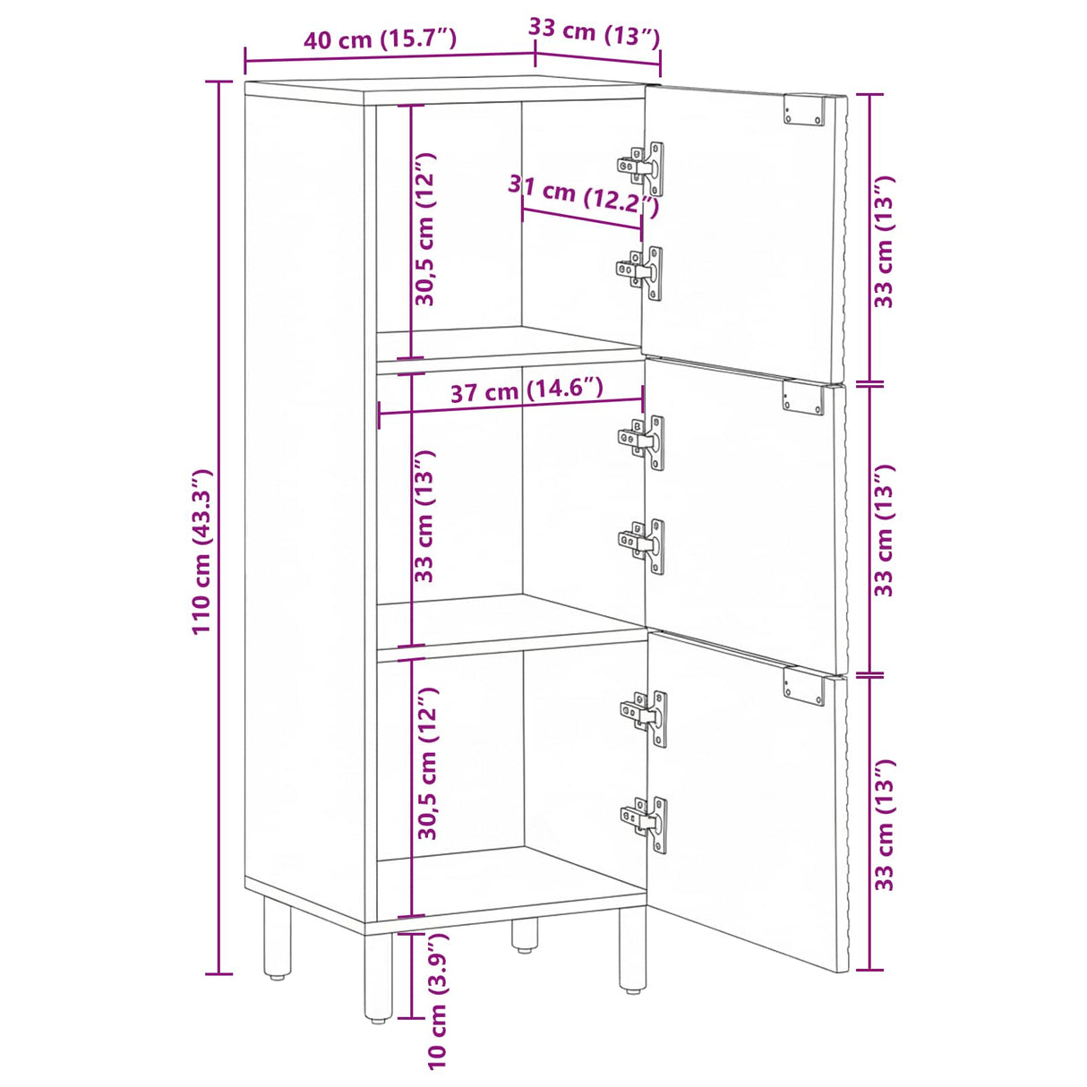 vidaXL Highboard met plank Bruin 40 x 33 x 110 cm Massief Mango Hout