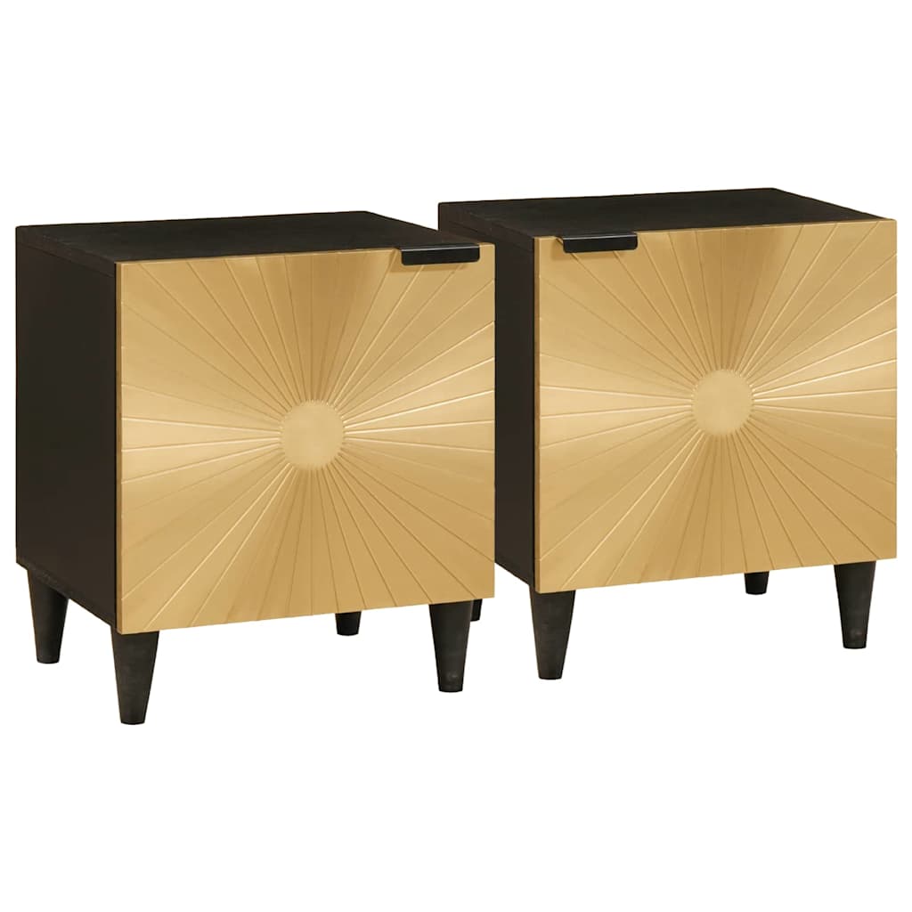 vidaXL Nachtkastje Zwart en Goud 40 x 33,5 x 46 cm Massief acaciahout