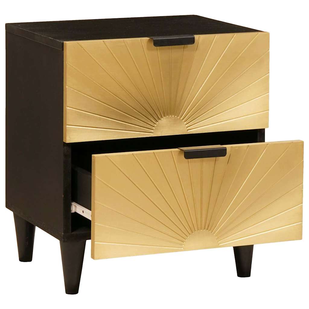 vidaXL Nachtkastje Zwart en Goud 40 x 33,5 x 46 cm Massief acaciahout