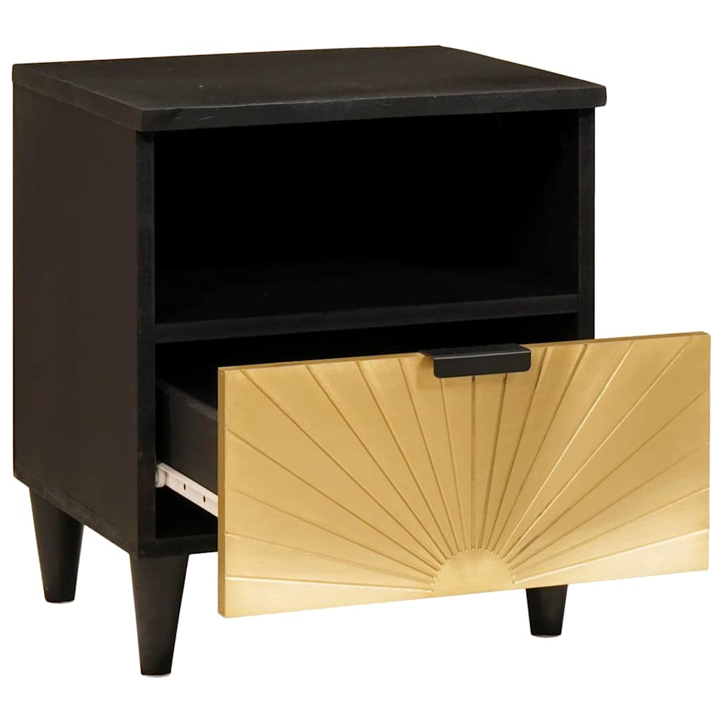 vidaXL Nachtkastje Zwart en Goud 40 x 33 x 46 cm Massief acaciahout