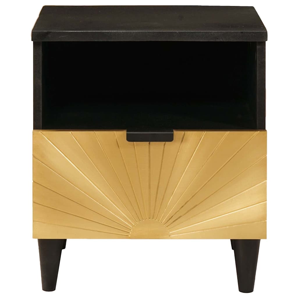 vidaXL Nachtkastje Zwart en Goud 40 x 33 x 46 cm Massief acaciahout