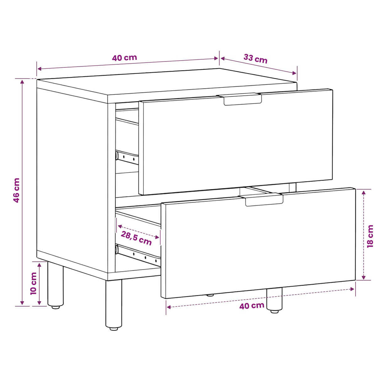 vidaXL Nachtkastje met lade Wit 40 x 33 x 46 cm Massief Mango Hout