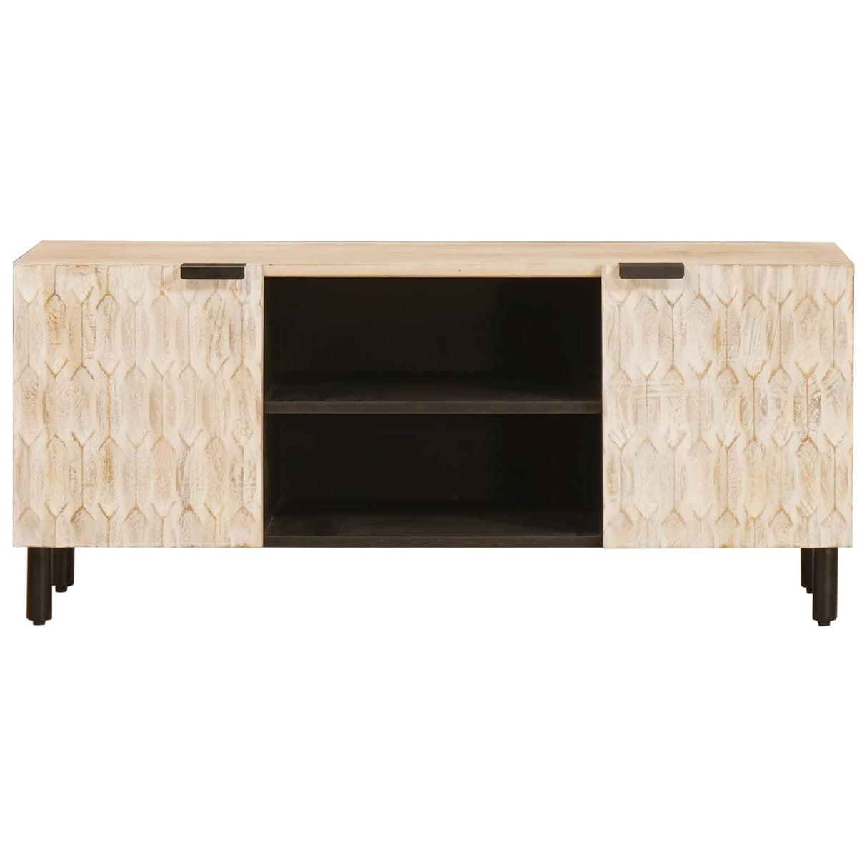 vidaXL TV Cabinet White Washed Finish 105 x 33 x 46 cm Solid Mango Wood
