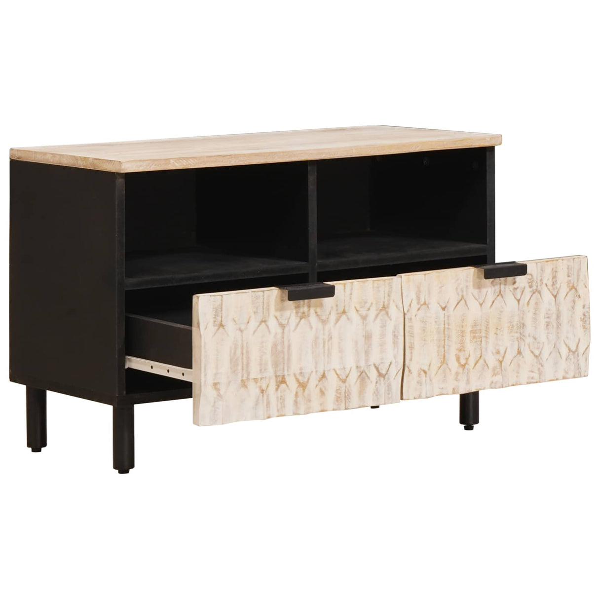 vidaXL TV Cabinet White Wash Finish 70 x 33 x 46 cm Solid Mango Wood