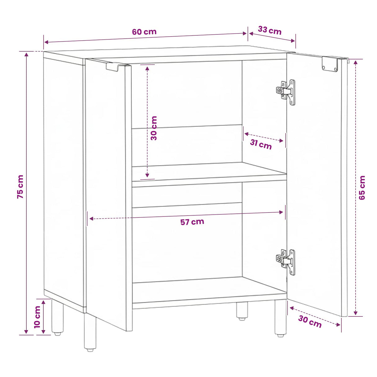 vidaXL Dressoir Witte Was Afwerking 60 x 33 x 75 cm Massief Mango Hout