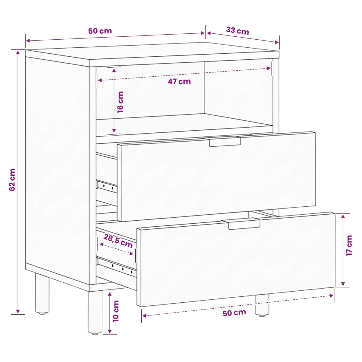 vidaXL Nachtkastje met lade Wit 50 x 33 x 60 cm Massief Mango Hout