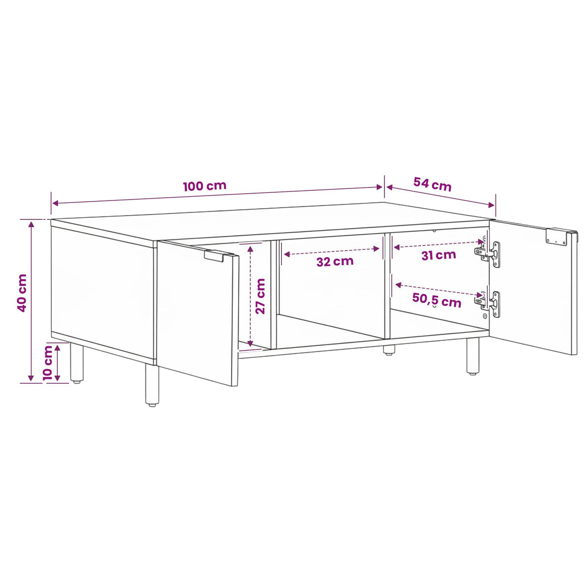 vidaXL Salontafel Wit 100 x 54 x 40 cm Massief Mango Hout