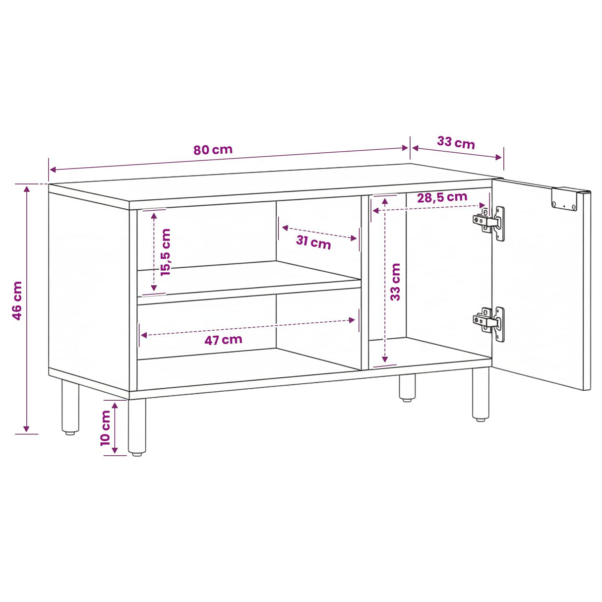 vidaXL TV Kast Witte Was Afwerking 80 x 33 x 46 cm Massief Mango Hout