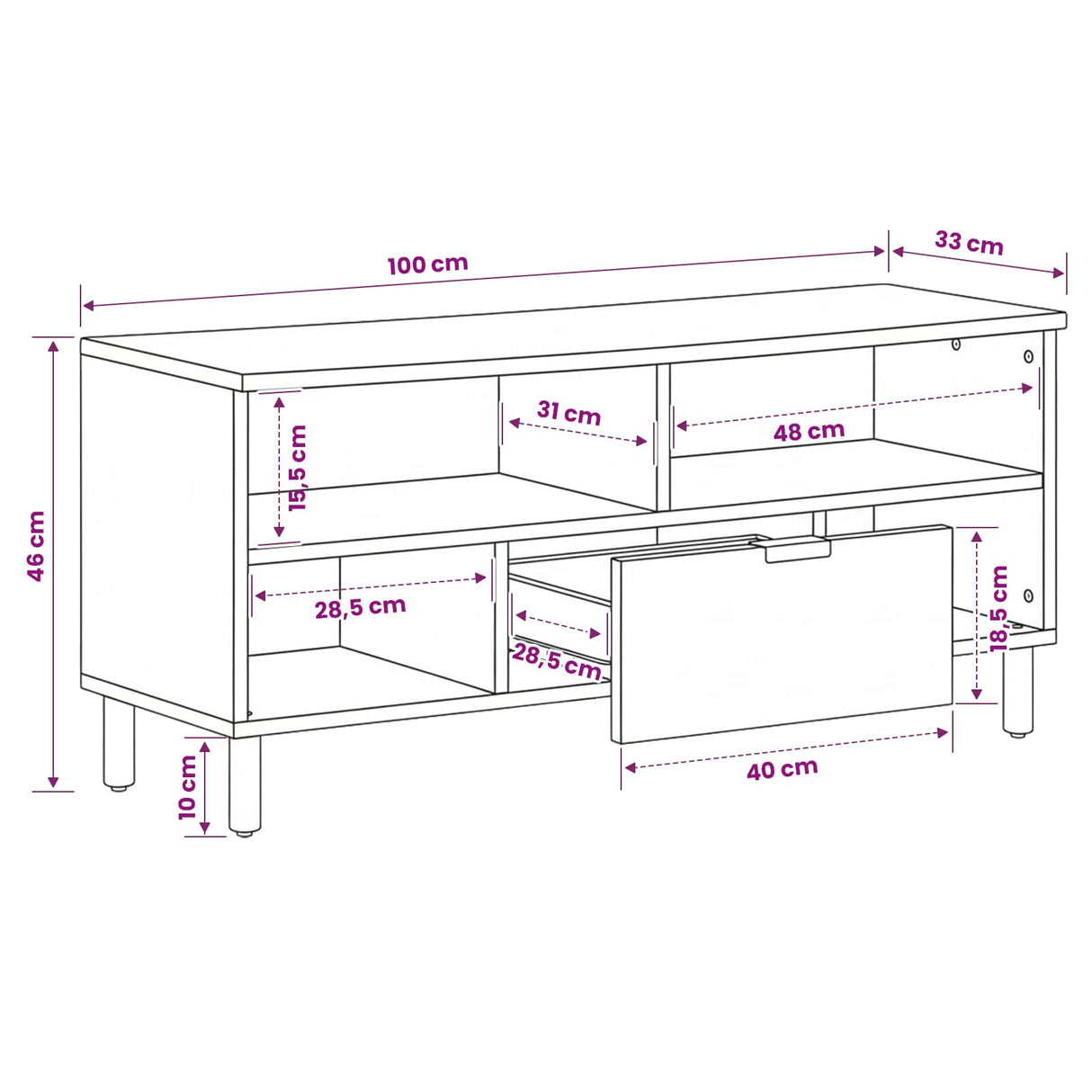 vidaXL TV Kast Witte Was Afwerking 100 x 33 x 46 cm Massief Mango Hout