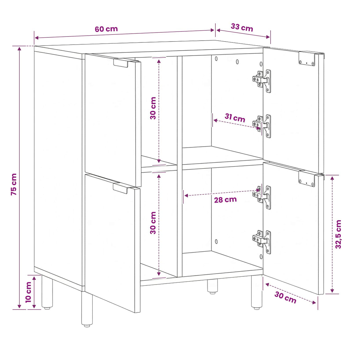 vidaXL Dressoir Witte Was Afwerking 60 x 33 x 75 cm Massief Mango Hout