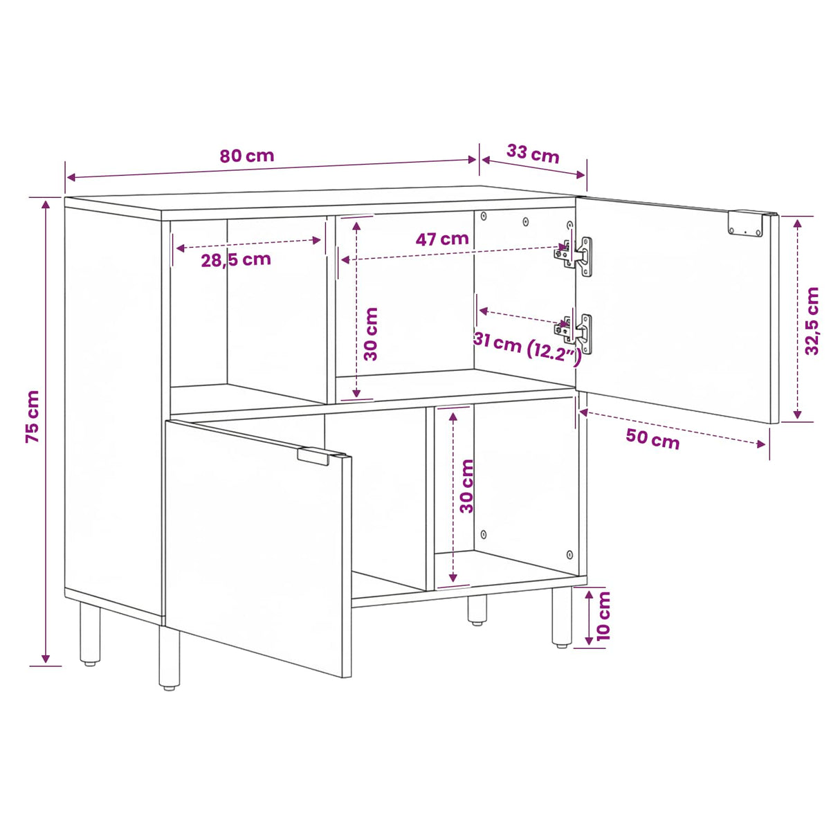 vidaXL Sideboard White Wash Finish 80 x 33 x 75 cm Solid Mango Wood