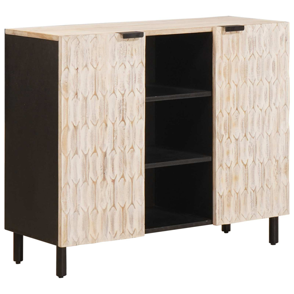 vidaXL Dressoir Witte Was Afwerking 90 x 33 x 75 cm Massief Mango Hout