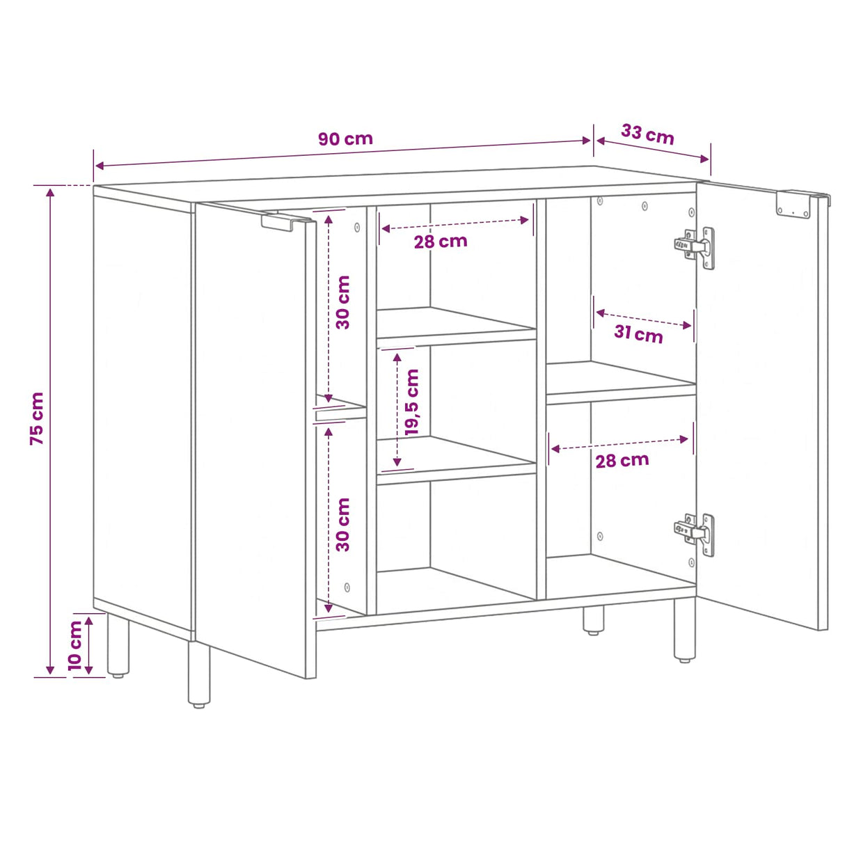 vidaXL Dressoir Witte Was Afwerking 90 x 33 x 75 cm Massief Mango Hout