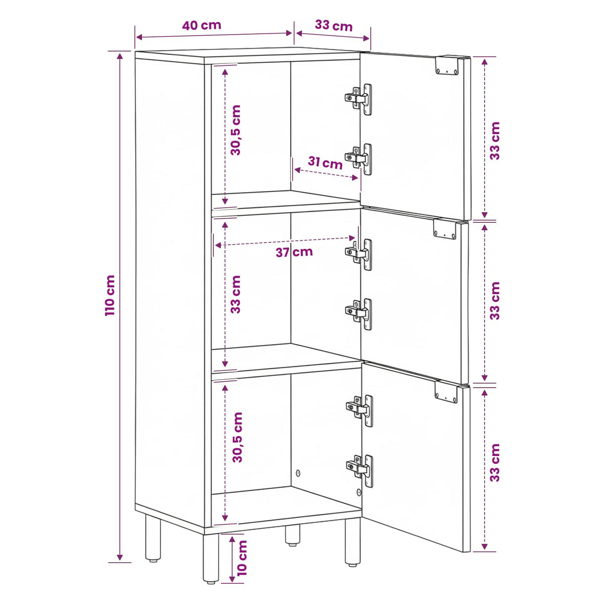 vidaXL Highboard met opslag Witte Was Afwerking 40 x 33 x 110 cm