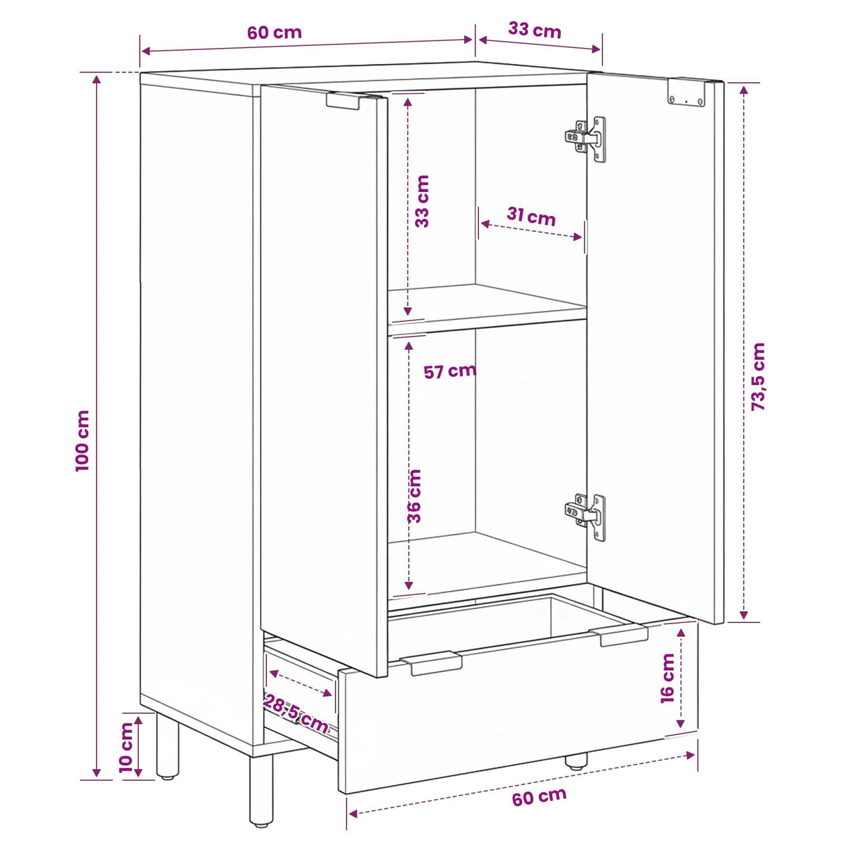 vidaXL Highboard met lade Witte Was Afwerking 60 x 33 x 100 cm