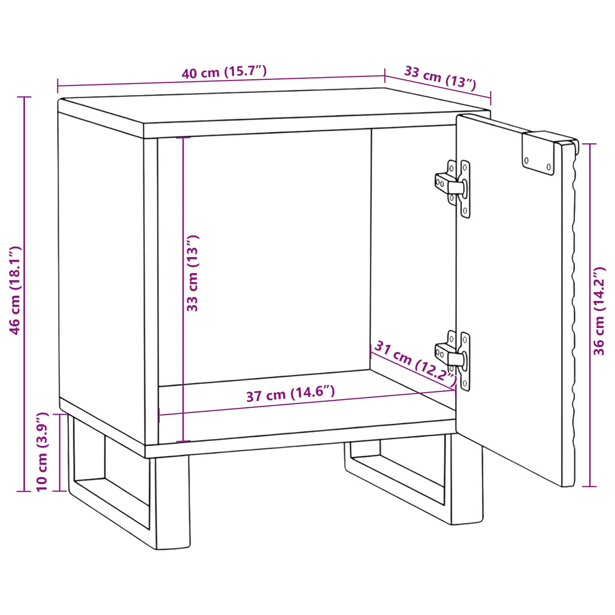 vidaXL Nachtkastje Bruin 40 x 33 x 46 cm Massief acaciahout