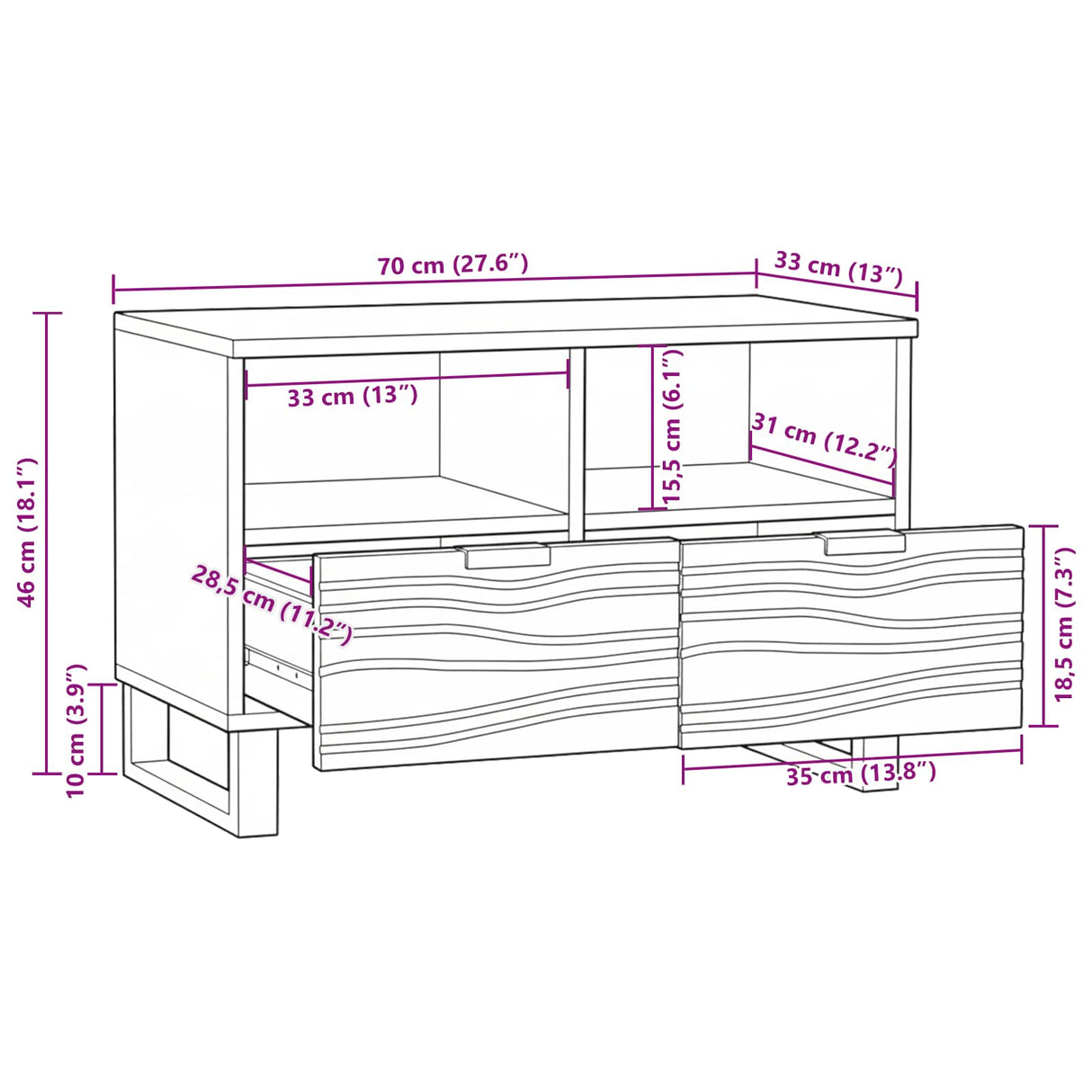 vidaXL TV Eenheden met lade Bruin 70 x 33 x 46 cm Bewerkt hout