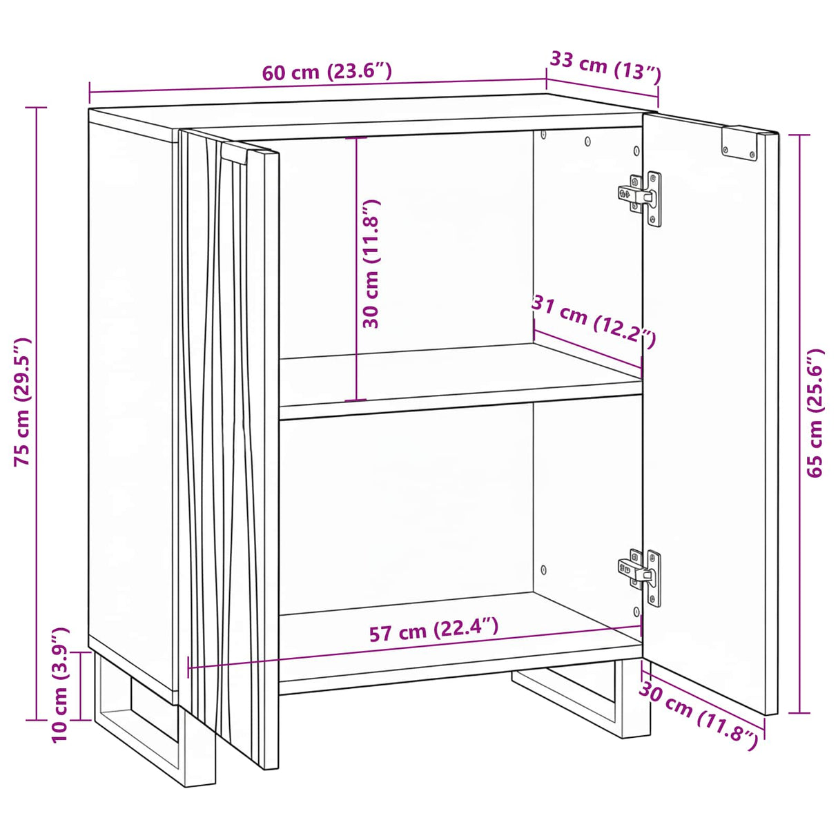 vidaXL Dressoir Naturel 60 x 33,5 x 75 cm Massief Mango Hout