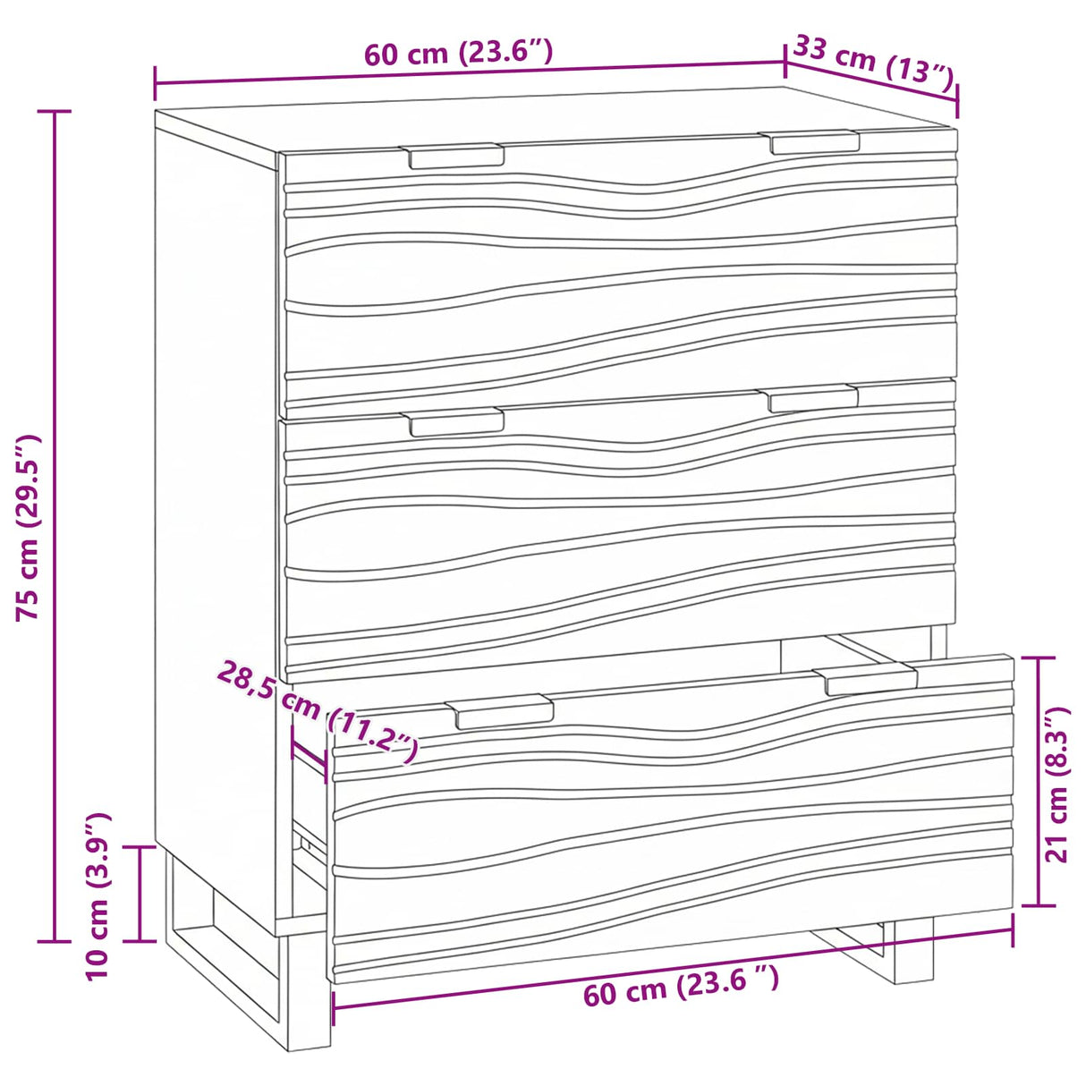 vidaXL Dressoir met lade Bruin 60 x 33.5 x 75 cm Massief mangohout